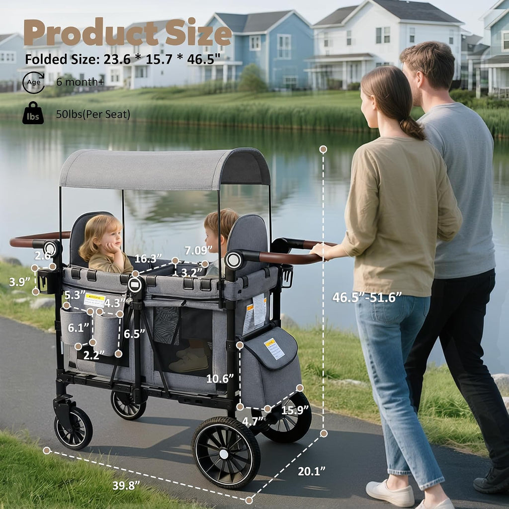 Wagon Stroller for 2 Kids, Foldable Kids Stroller Wagon 2 Seater