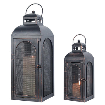 Luxury Lantern Decorative Outdoor & Indoor, Set of 2 (19''&13'') Metal Candle Lanterns Decor, Vintage Hanging Candle