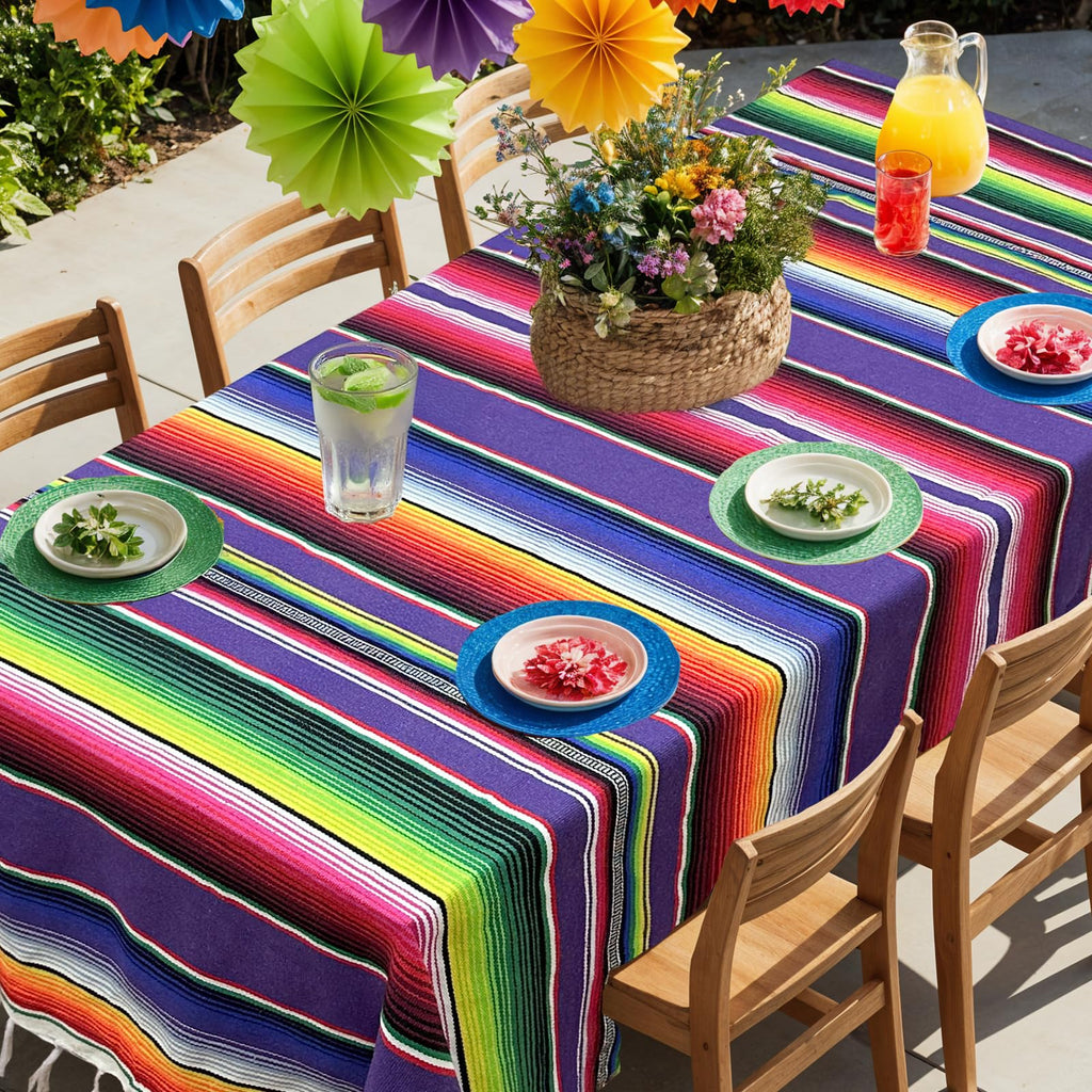 59 x 84 Inch Square Mexican Tablecloth Serape Blanket, Topic Purple