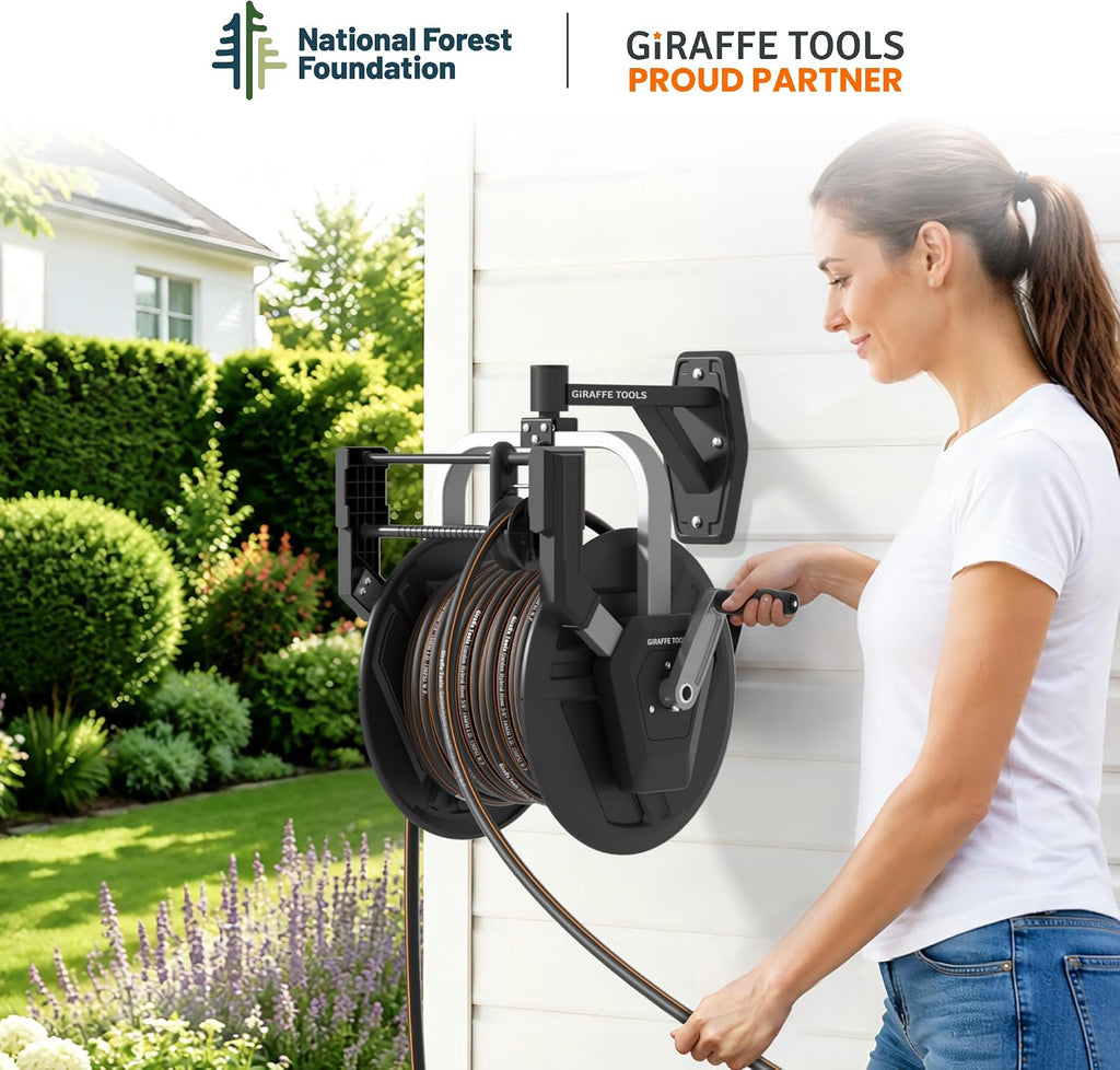 Garden Hose Reel, Wall Mounted 125FT 5/8" Hose Capacity, Heavy Duty Water Hose Reel for Outside, Retractable Hose