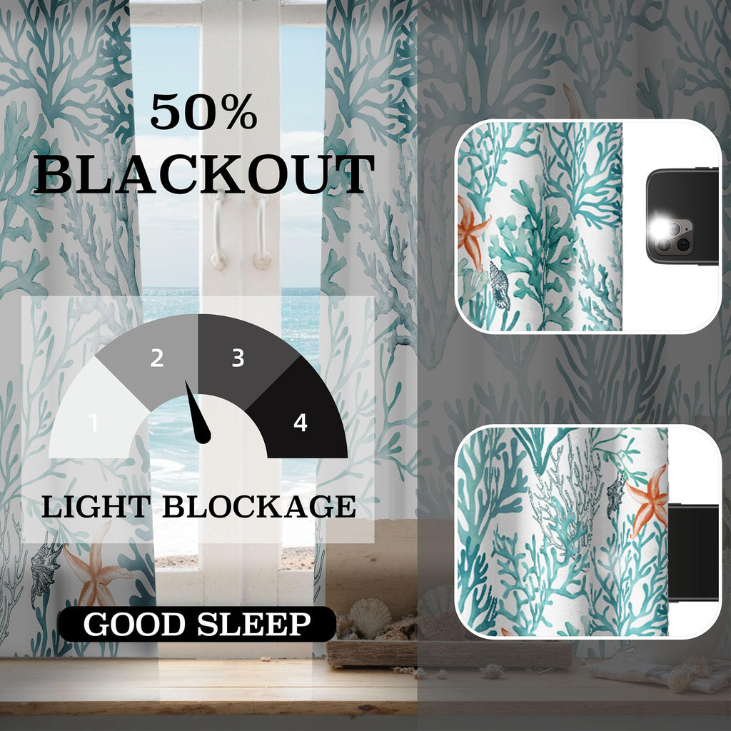 Coastal Beach Curtains 2 Panels Set Nautical Ocean Patterned Themed Thermal Insulating 50% Light Blocking Room
