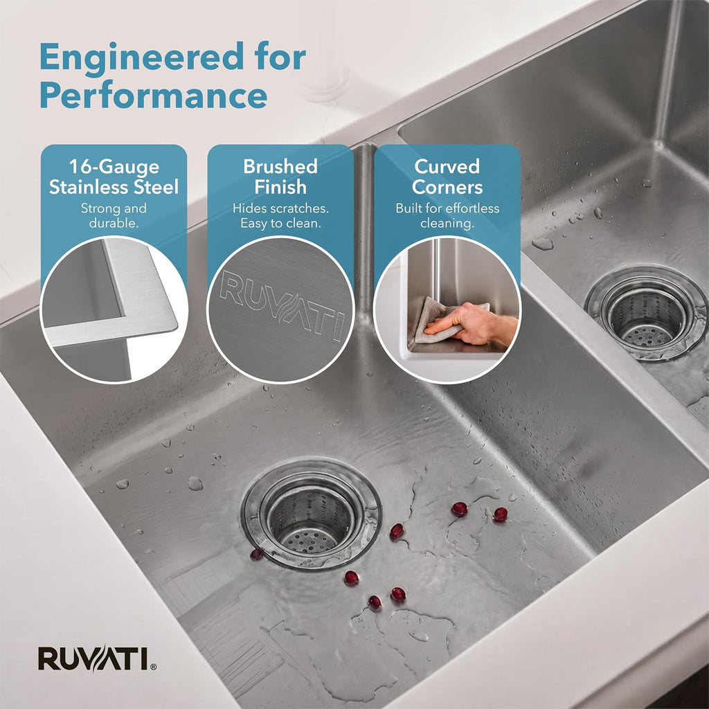 32-in 16-Gauge 30/70 Undermount Double Bowl Kitchen Sink - RVM5307