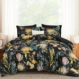Luxudecor Queen Comforter Set 7 Pieces Bedding Sets, Black Floral Comforter and Sheet Set