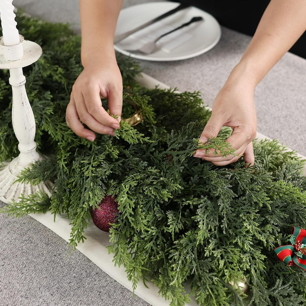 16FT 1Pcs Artificial Christmas Cedar Garlands for Stairs Railing Decoration