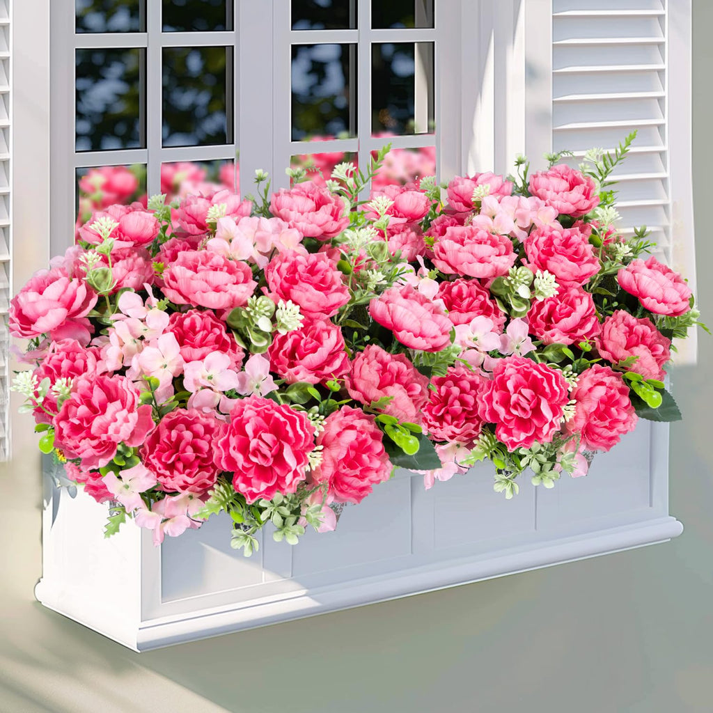 6 Bundles Peonies Artificial for Outdoors UV Resistant Faux Peony with Fake Silk for Outside Front Porch Garden