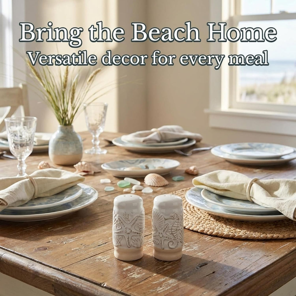 Ceramic Coastal Salt and Pepper Shakers - Set of 2