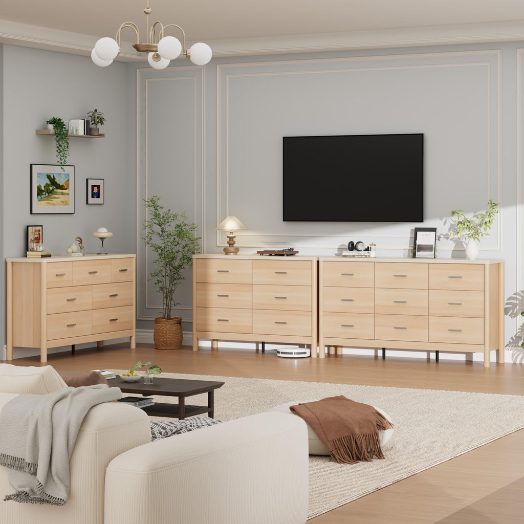 7 Drawer Dresser, Wooden Storage Chest of Drawers, Beige & Oak