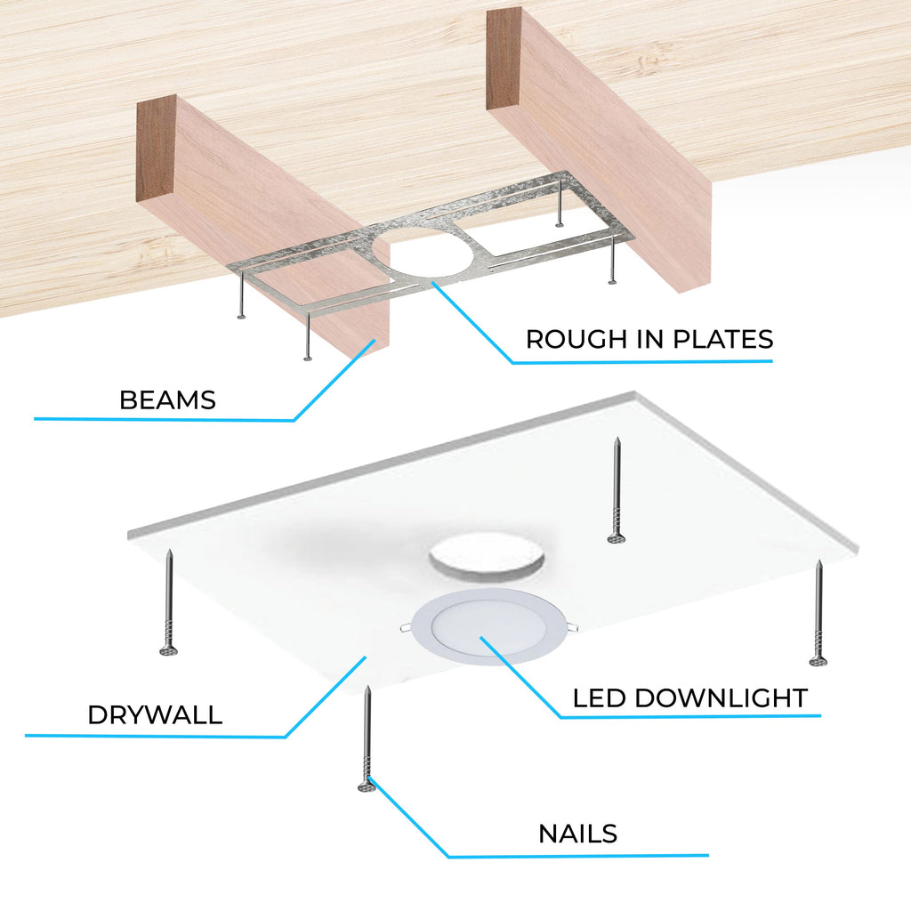 6 Pack - New Construction Mounting Plate for 6 Inch LED Downlight - Slim Steel Rough in Plate/Bracket - Made