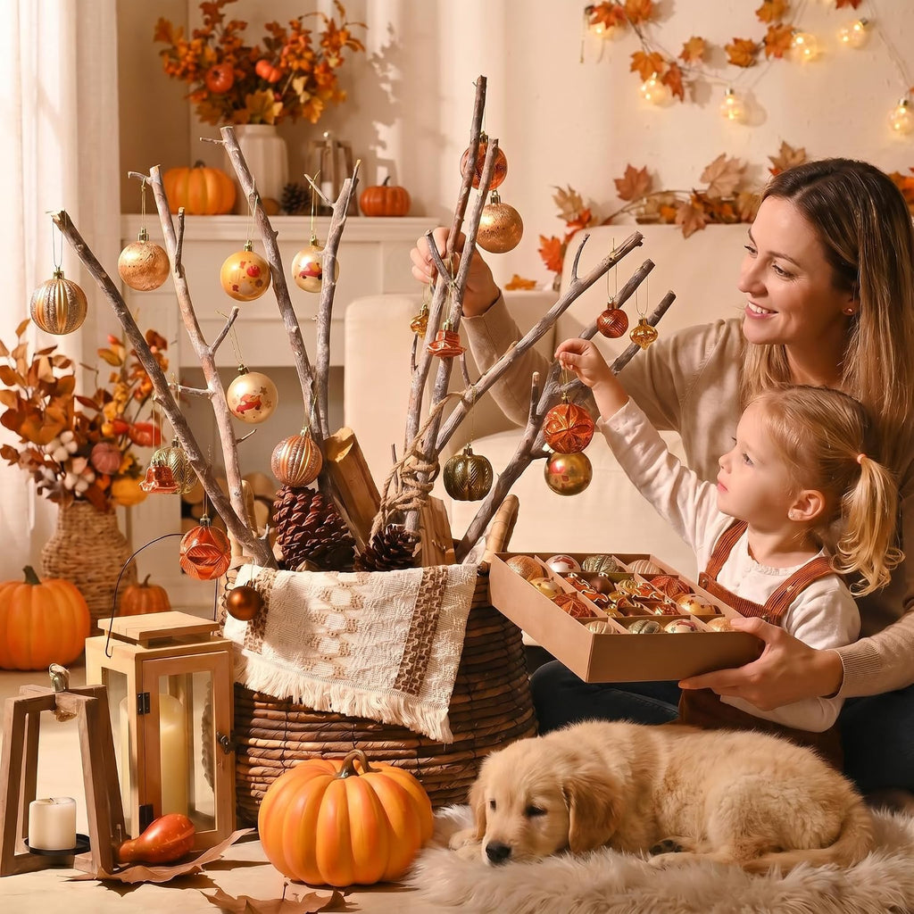 Fall Ornaments Tree Decorations Shatterproof Pumpkin - Set of 21
