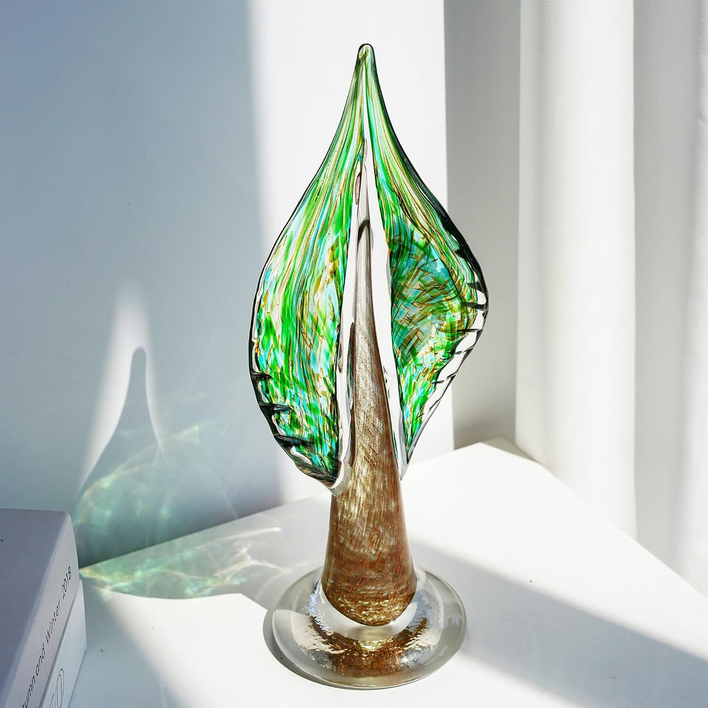 12 Inch Blown Glass Tree of Life Leaf Sculpture Decor