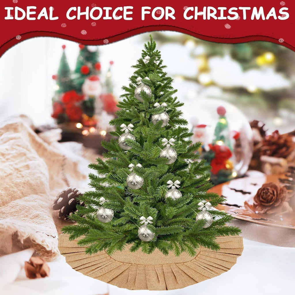 18 Inch Christmas Mini Tree Skirt Decorations Linen Burlap Small Tree Skirt Tree Mat for Xmas Pencil Trees Indoor
