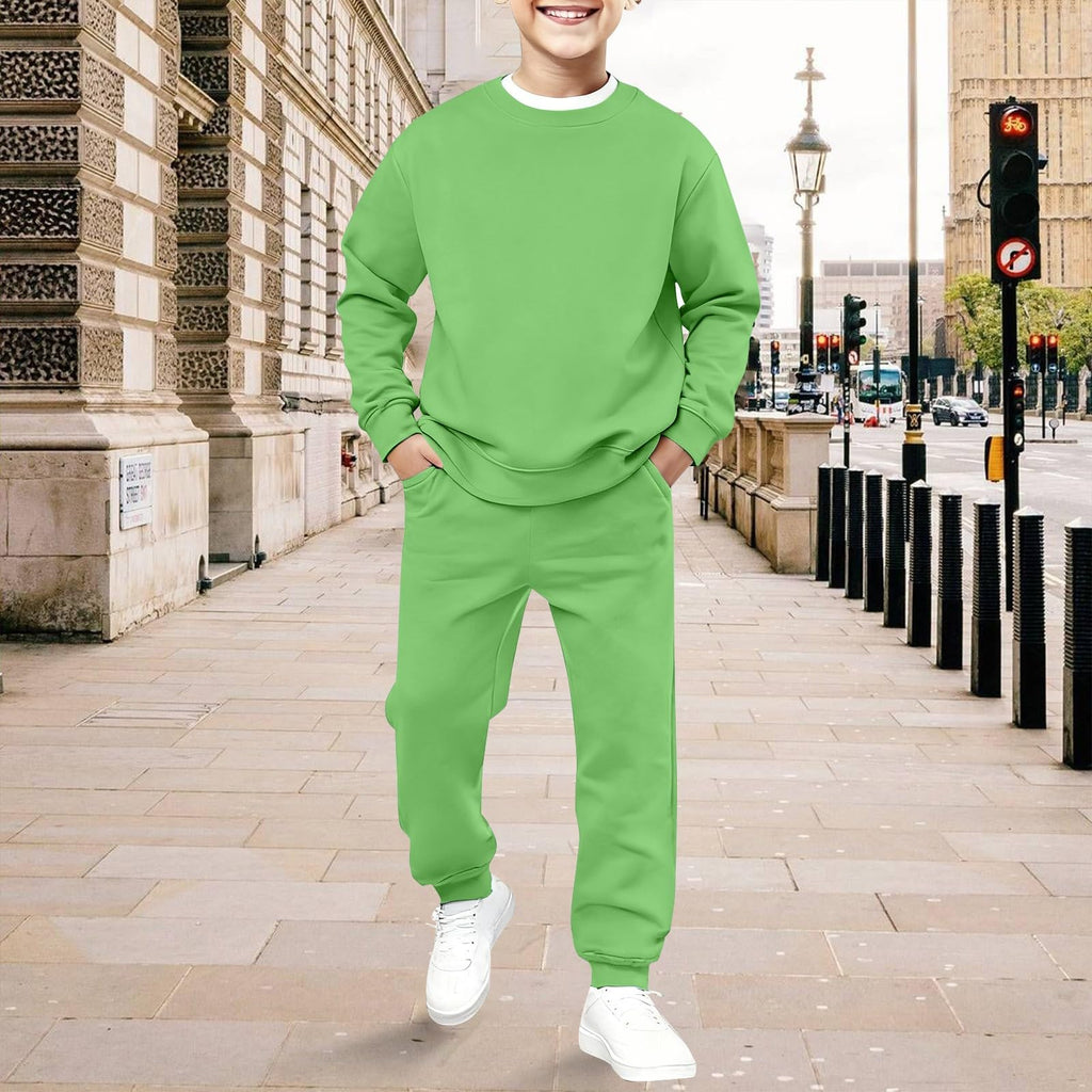 Tracksuit 2 Piece Outfits Kids Crewneck Sweatshirts Jogger Sweatpants Pockets Kids Boys