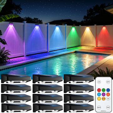Solar Fence Lights Outdoor with Remote, 12 Pack 9 Colors & 11 Lighting Modes Fence Lights Solar Powered Waterproof