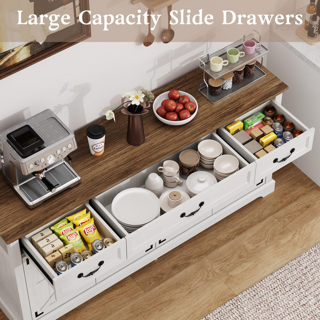 65" Large Sideboard Buffet Cabinet with Storage, Farmhouse Buffet Table Wine Coffee Bar Kitchen Storage Cabinet with