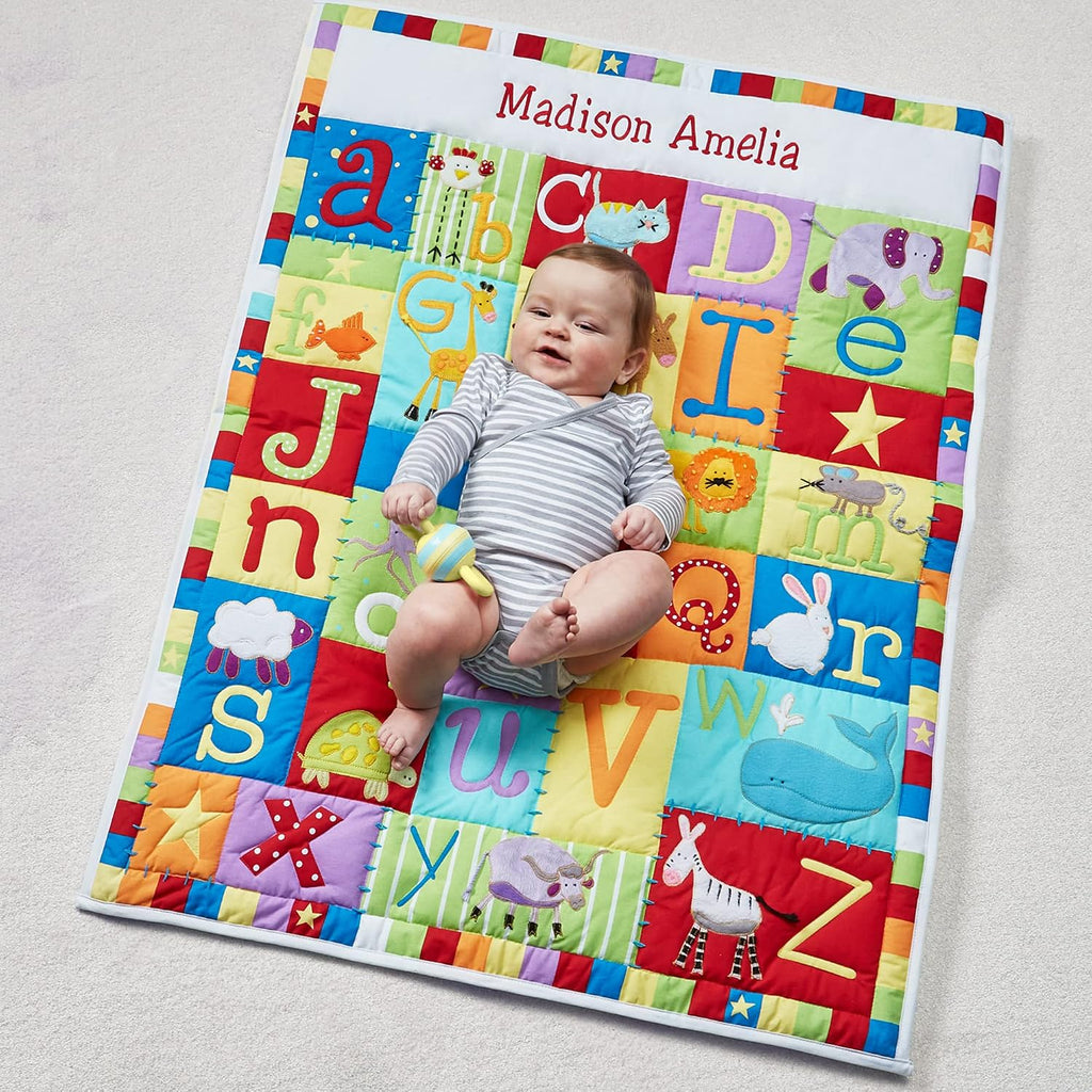 Personalized Baby Quilt - 3D Applique & Embroidered Name - Heirloom Keepsake for New Baby Shower - Textured Details