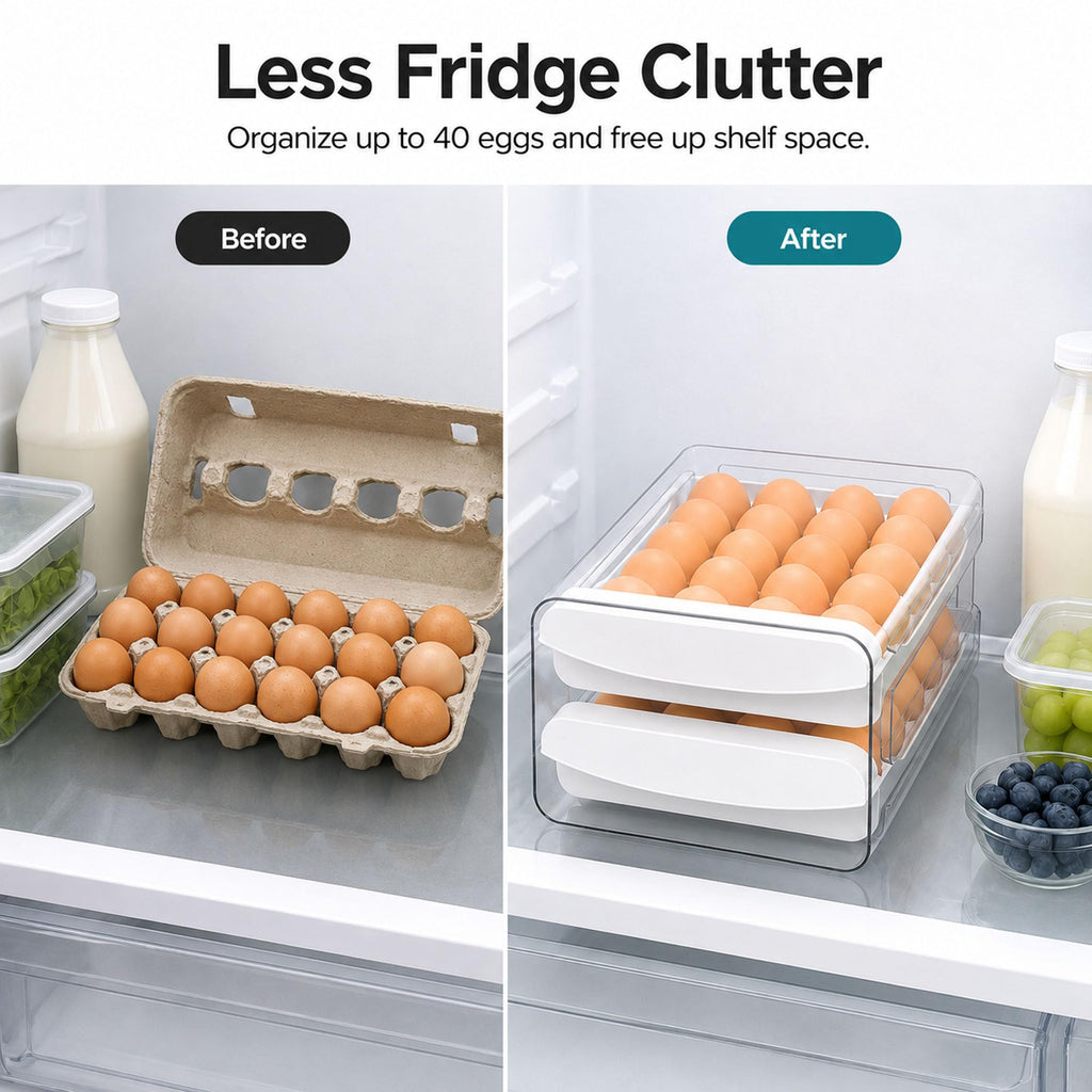 Egg Holder for Fridge, 40-Egg Refrigerator Organizer with Drawers