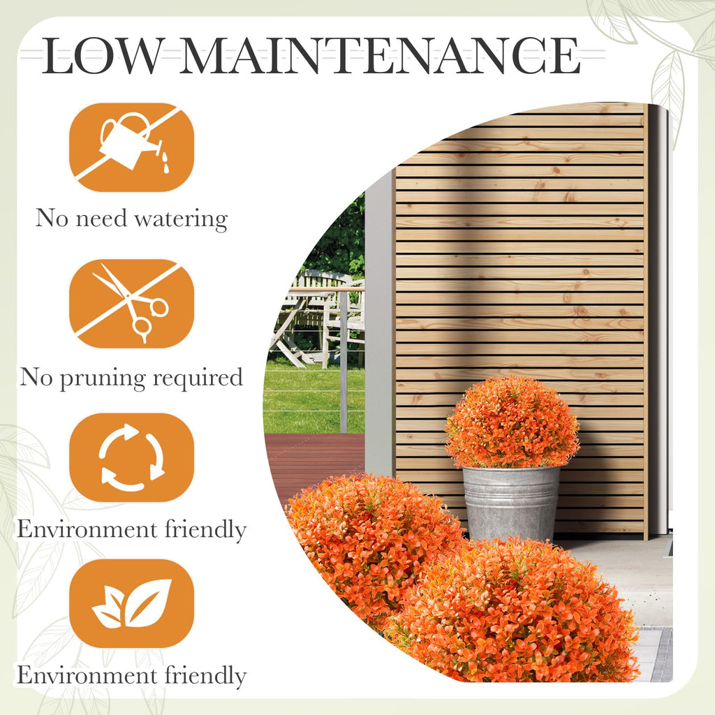 4 Pack Fall Artificial Topiary Ball, Fake Outdoor Bushes, Orange