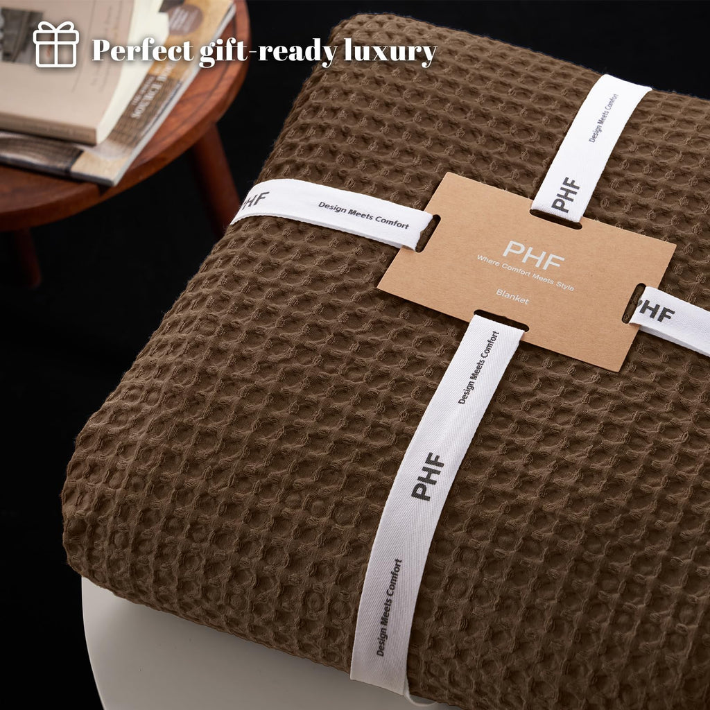 Ultra Soft Waffle Weave Blanket for Bed, 90"* 90", Chocolate