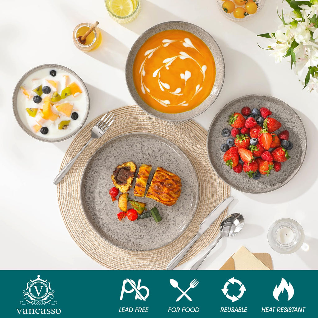 Reveal Ceramic Plates and Bowls Set for 6, 24-Piece Dinnerware Set