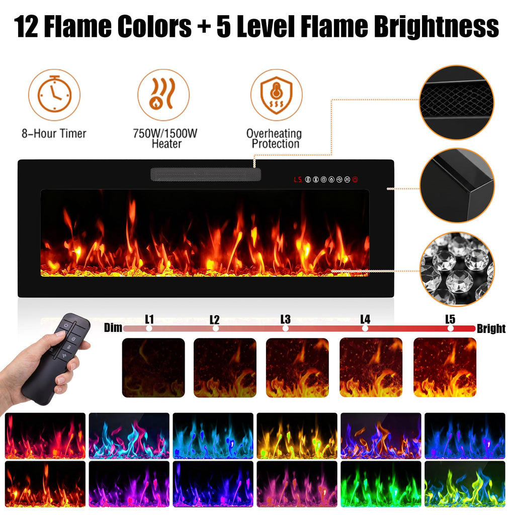 80" Modern Fireplace TV Stand with 40" Electric Fireplace for TVs Up to 90 inch, Luxury LED Light Entertainment