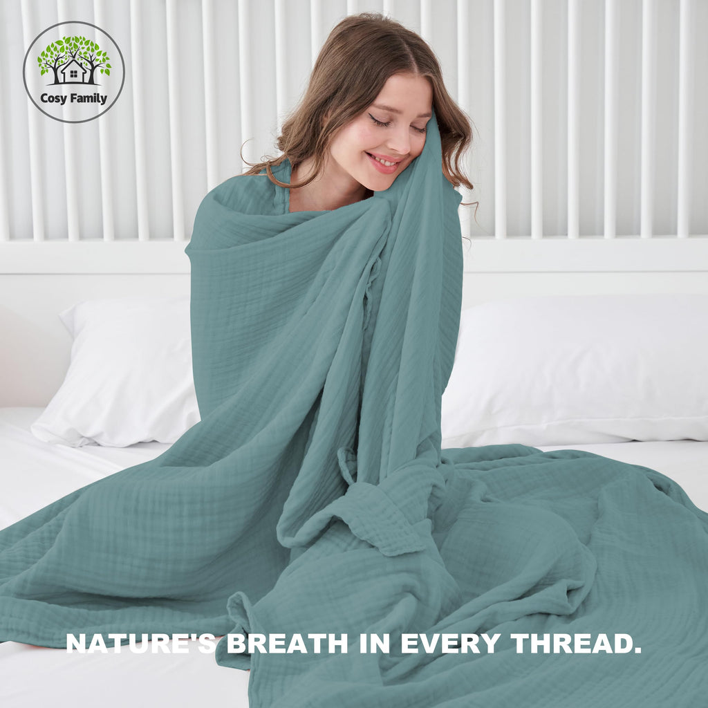 6 Layer Muslin Bed Blanket - Breathable and Lightweight Gauze Boho Blanket for Spring, Soft 100% Cotton Muslin