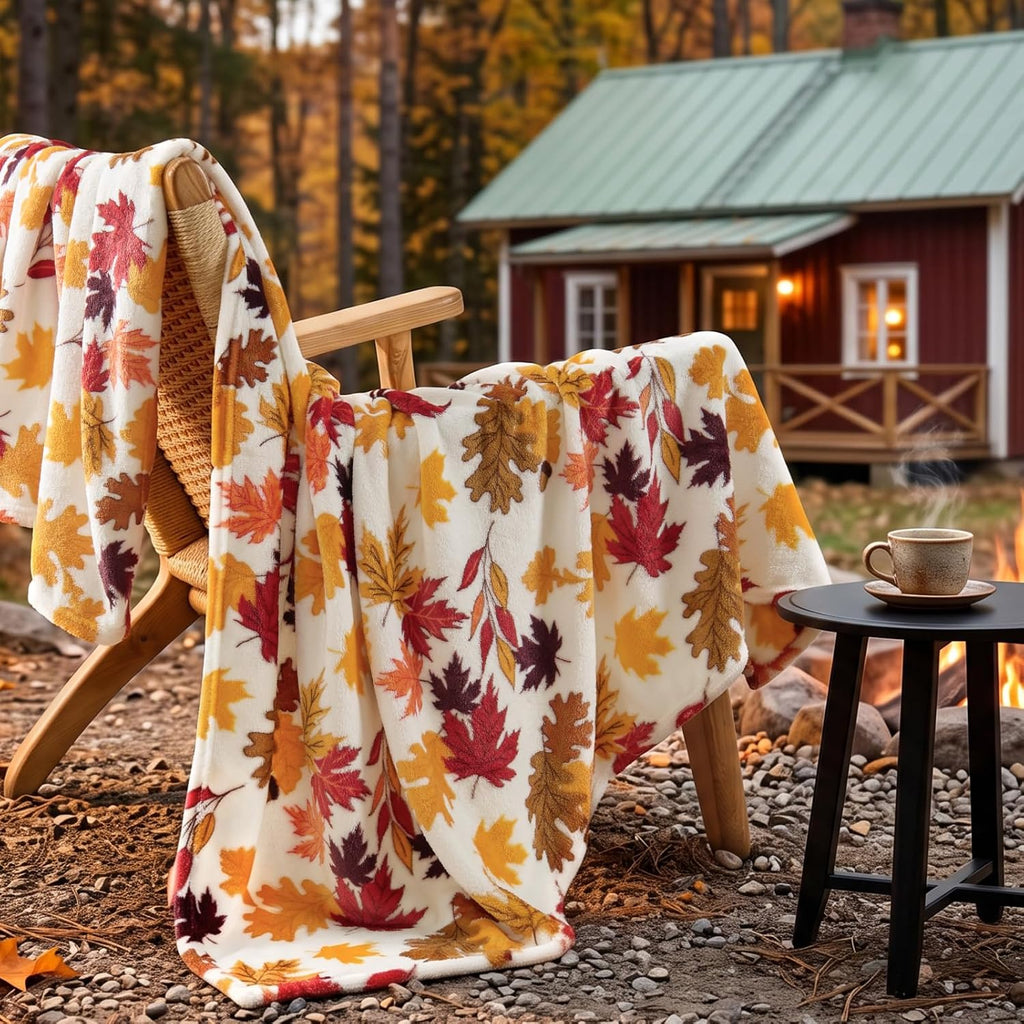 Fleece Blanket Soft Fall Throw for Couch Autumn Leaves 50"x60"