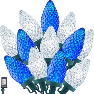 C9 LED Christmas Lights Outdoor, 81 Feet 100 LED String Lights with Timer & 8 Lighting Mode,Blue and White