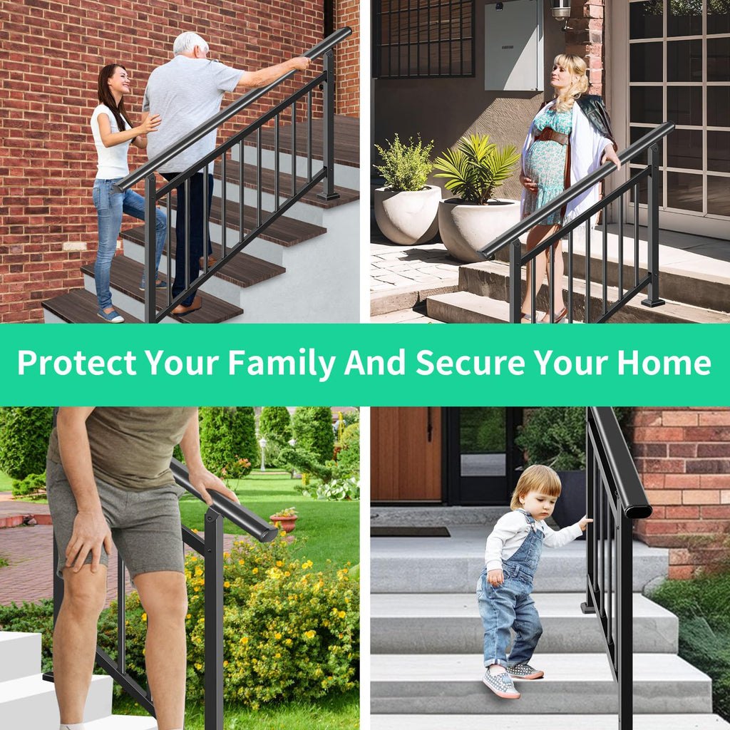 Adjustable Hand Rails for Outdoor Steps, 4‐Step Stair Railing Kit