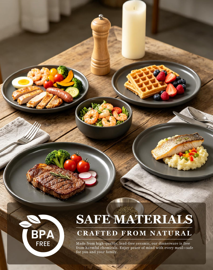 16-Piece Gray Stoneware Dinnerware Set for 4 with Mugs, Plates and Bowls Sets with Partially Unglazed Base, Scratch