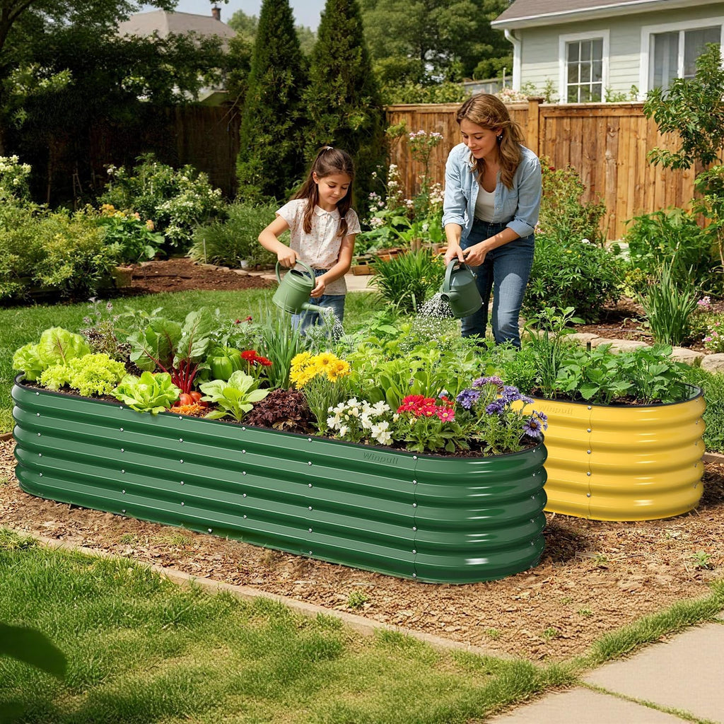 8x2x1.5 ft Galvanized Steel Raised Garden Bed, Raised Garden Bed Kit, Galvanized Planter Box Outdoor, 18" Tall Oval