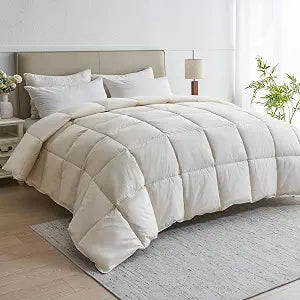 Goose Feather Down Comforter, 100% Organic Cotton Cover All Season Duvet Insert, Breathable Fluffy Warmth Hotel