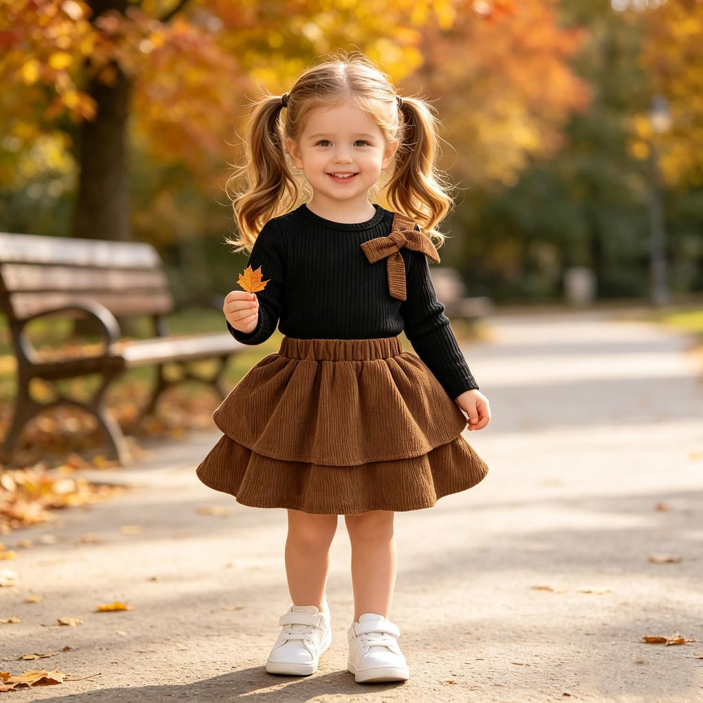 Toddler Girl Outfits Fall Winter Knit Bow Tops Cute Skirt Set