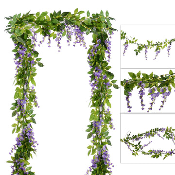 4Pcs 6.6Ft/Piece Artificial Flowers Silk Wisteria Garland Artificial Wisteria Vine Rattan Silk Hanging Flower Garden