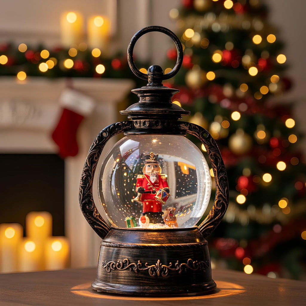 Musical Snow Globe Lantern Lighted Nutcracker Christmas Snow Water Lantern Swirling Glittering Home Decoration