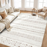 5x7 Washable Boho Farmhouse Area Rug, Low Pile Non-Slip Carpet Light Brown Cream