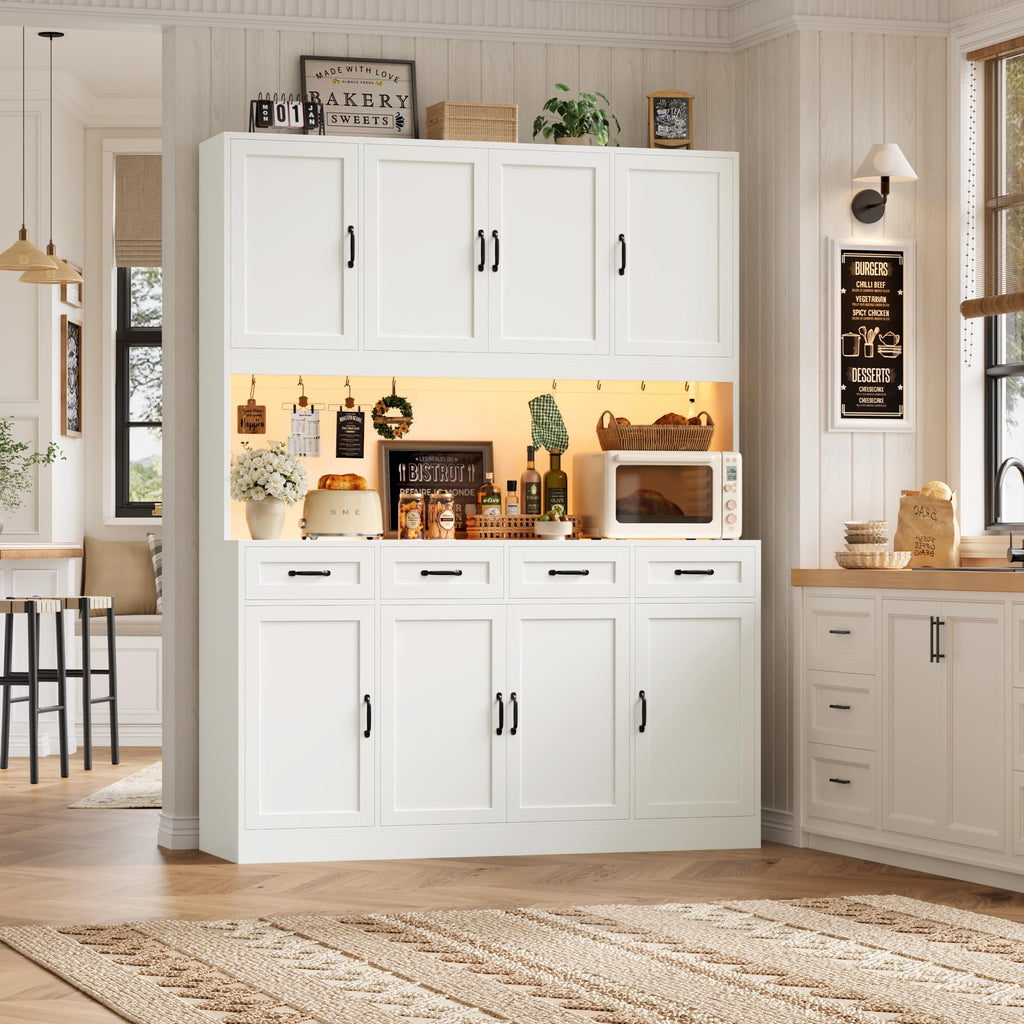 59" W Kitchen Pantry Storage Cabinet, 73" Large Hutch Cabinet, White