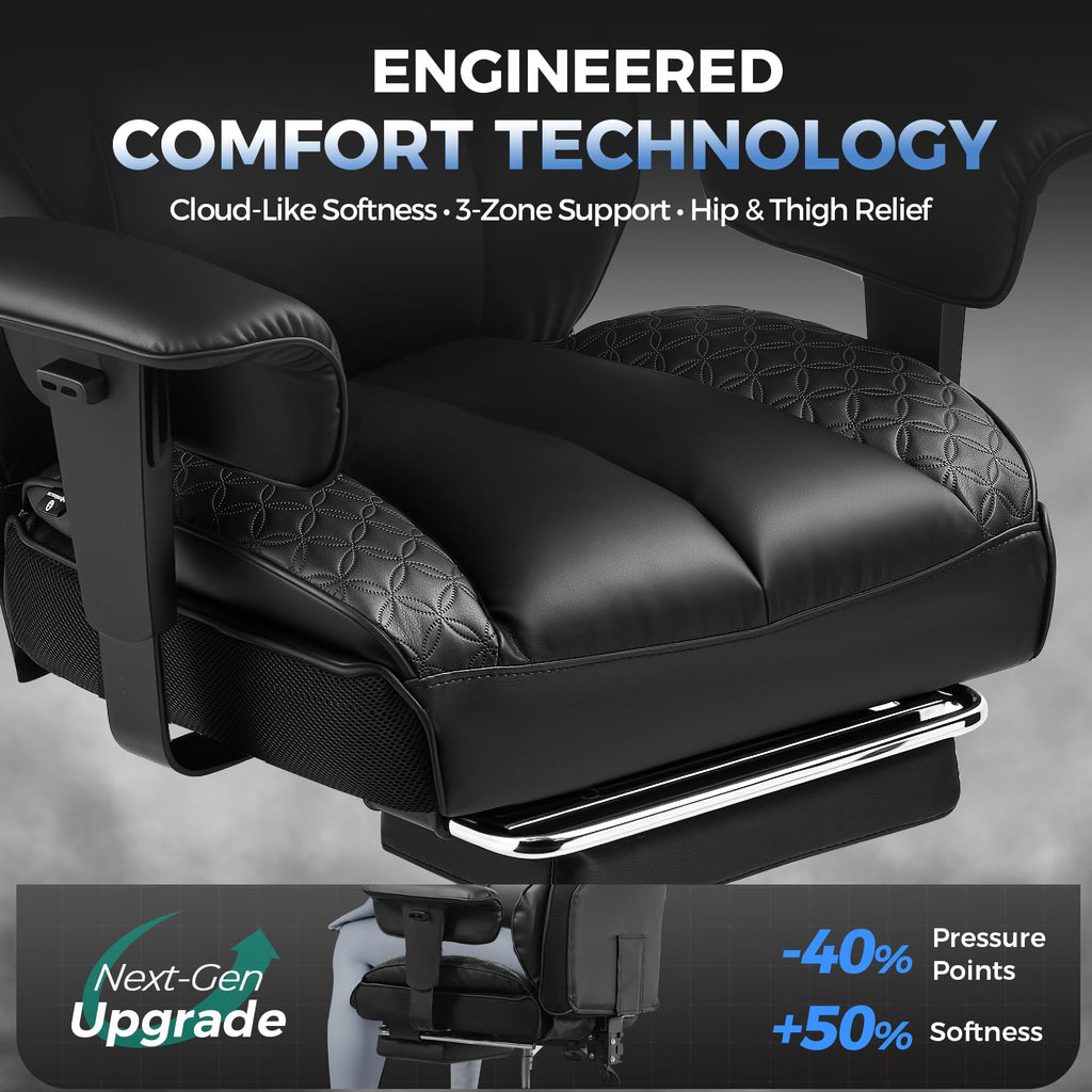 Big and Tall Gaming Chair 400lbs Heavy Duty Office Chair with Footrest, High Back Pocket Spring Lumbar Support