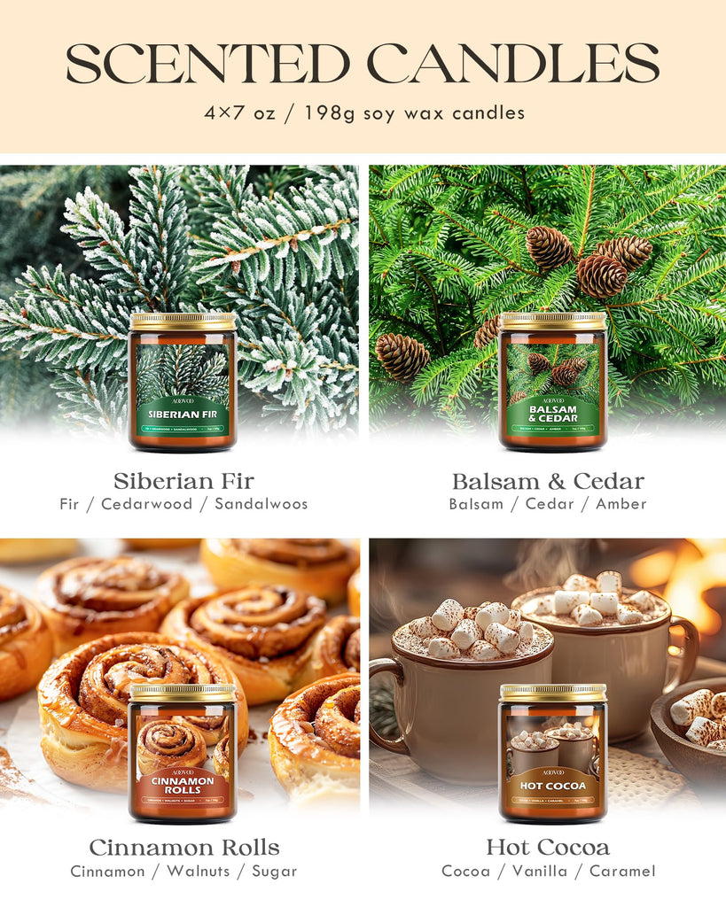 Winter Candles Set - 4 Pack Candles Scented, 28 oz Soy Wax