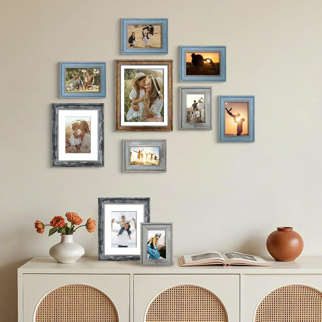 Picture Frames Collage Wall Decor 10-Pack, Gallery Wall Frame Set with 11x14 8x10 5x7 4x6 Frames in 4 Different