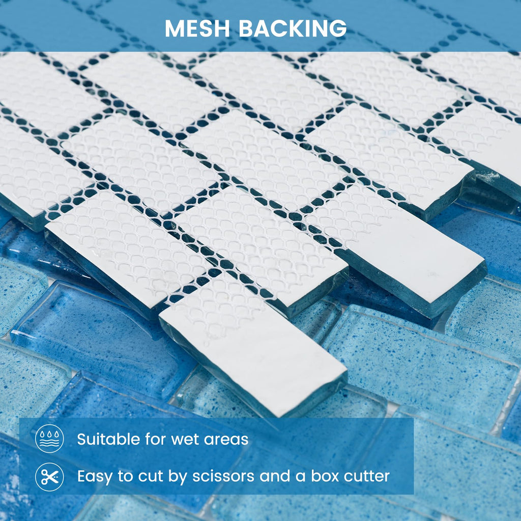 Pool Tile Glass Mosaic Backsplash Light Blue 12 Inch 5 sq.ft.