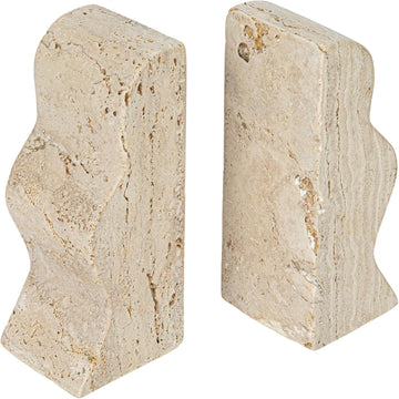 Decorative Travertine Wave Bookends, Natural
