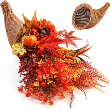 Fall Cornucopia Centerpiece Set with Leaves Pumpkin,Elegant