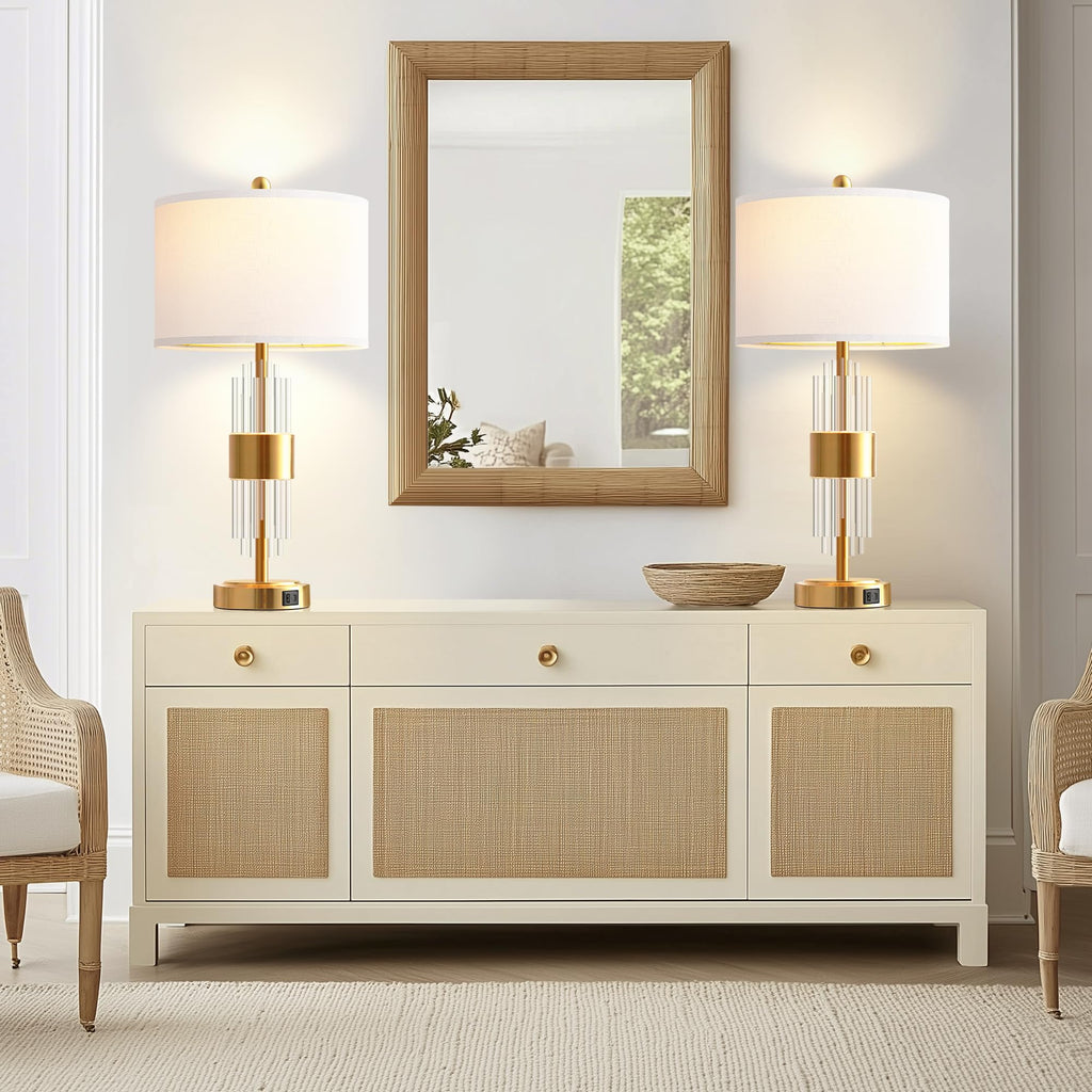 Gold Table Lamp Set of 2, 25.5" Modern Nightstand Lamp