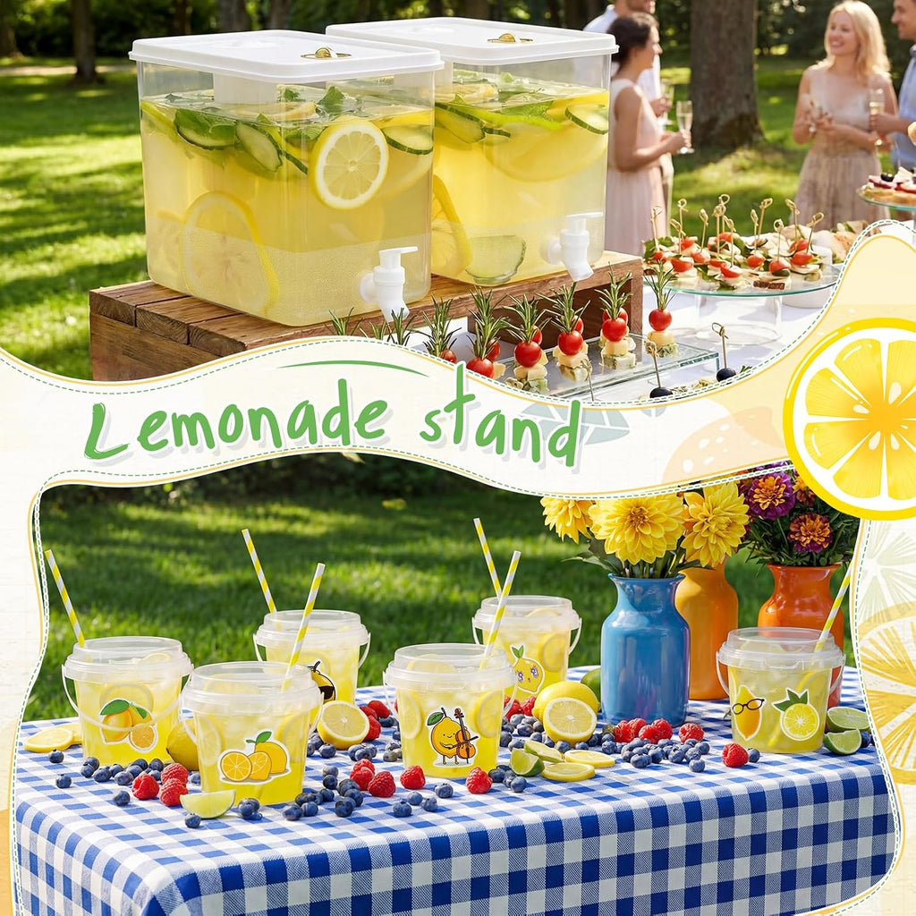 Lemonade Stand Supplies Include 2 Pack 2.3 Gallon Iced Beverage Dispenser with Spigot 30 Sets 16 oz Lemonade - Set of 2