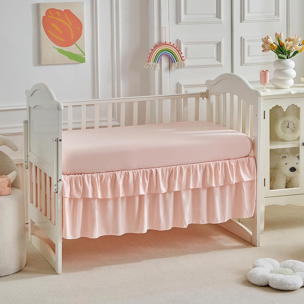 Lace Ruffle Crib Bedding Set 3 Pieces Baby Boho Lace Quilted Comforter with Fitted Sheet and Bed Skirt - Cute Ruffled