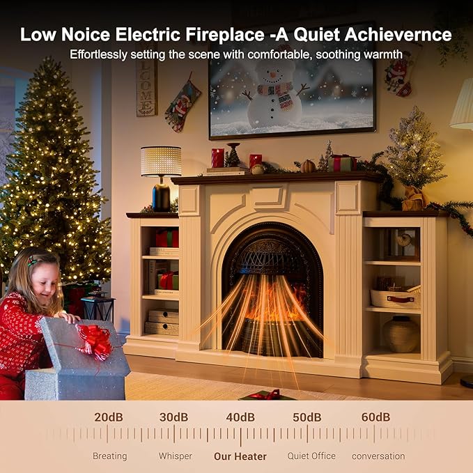 76 Inch Farmhouse Electric Fireplace TV Stand with Mantel, Entertainment Center for TVs up to 90 Inches, Media Console with 30 Inch Fireplace Insert Heater for Living Room or Bedroom