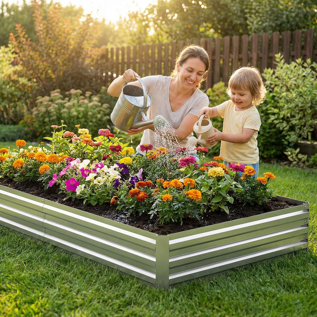 8x4x1FT Galvanized Raised Garden Bed, Metal Planter, Silver,1 Pack | Thick Galvanized Steel, Easy Assembly,Outdoor