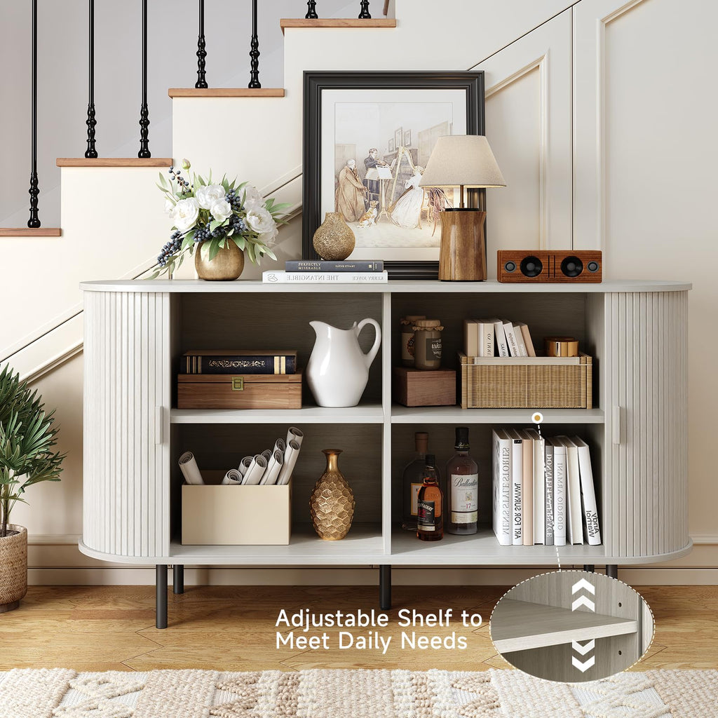 55" Sideboard Buffet Cabinet with Sliding Door, Natural White