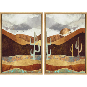 Framed Canvas Print Wall Art Set Geometric Granite Desert Cactus Landscape Nature Wilderness Illustrations Modern Art