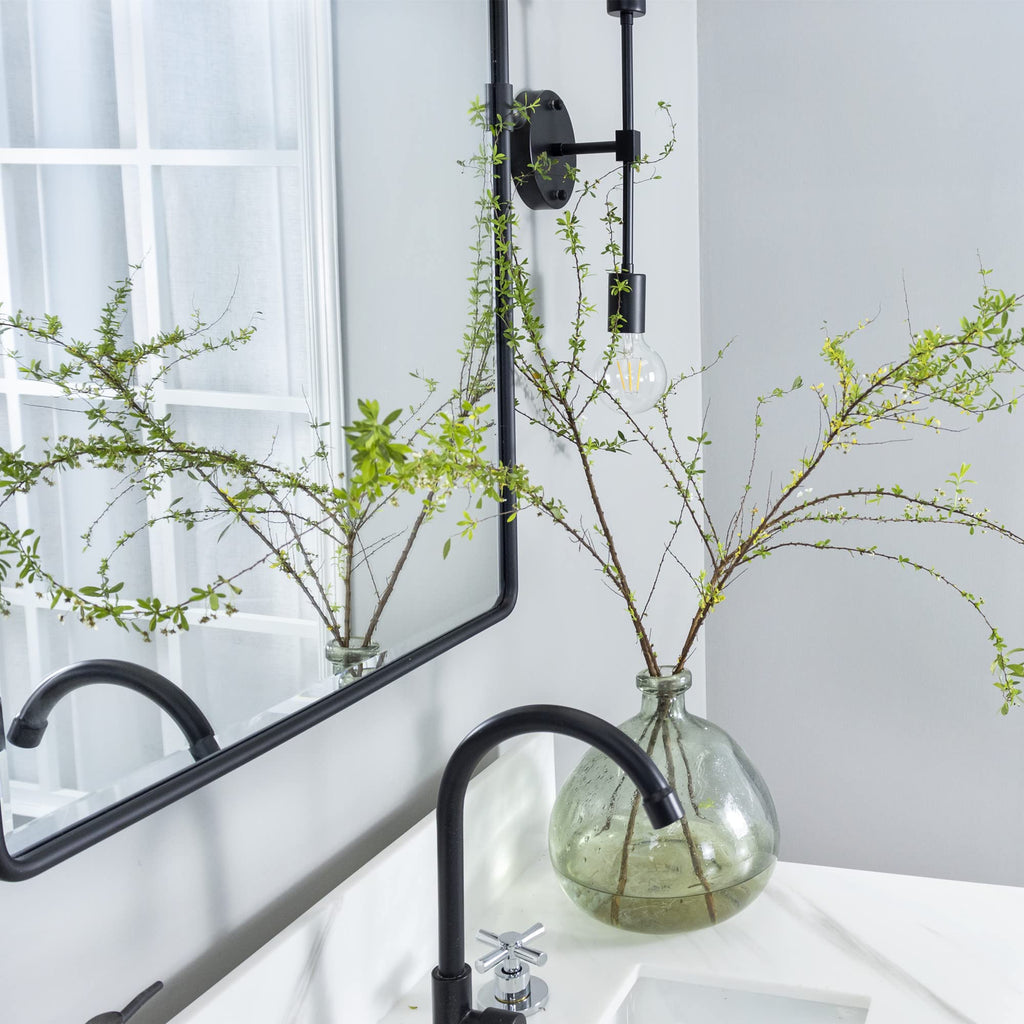 Horizontal Farmhouse Black Metal Framed Rounded Pivot Rectangle Bathroom Mirror Tilting Beveled Vanity Mirrors for